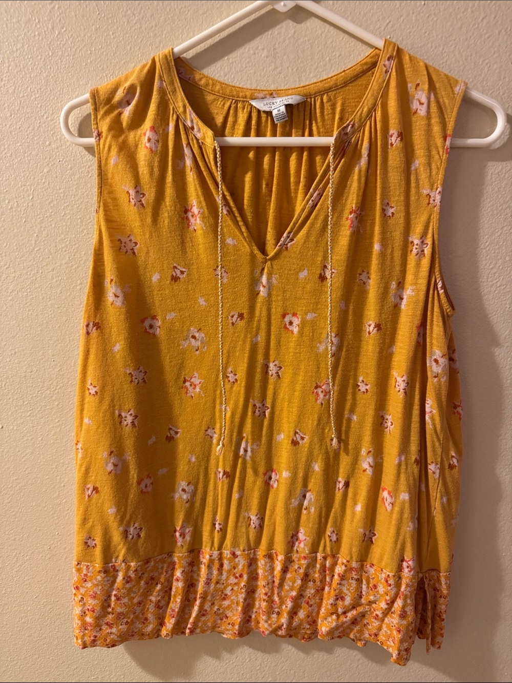 Lucky Brand Mustard Yellow Floral Tie-Detail Sleeveless Tank